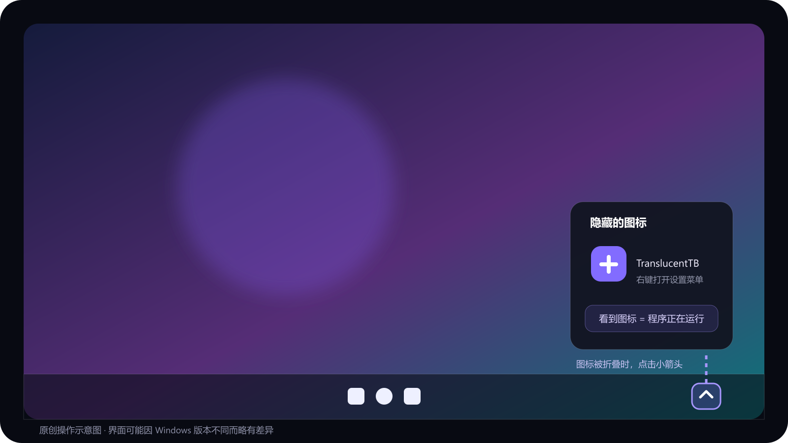 通知区域中的 TranslucentTB 图标位置示意图